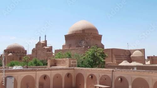 Aerial View of the Ancient 4,000-Year-Old Mud-Brick Ghost Town of Kharanaq in Yazd, Iran. History and old castle at Iran. Old religion and structure