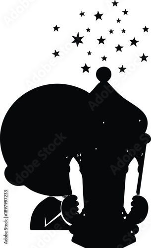 Magician performing magic trick with stars isolated on transparent background, Vector