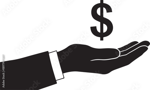 A hand in a black suit holding a dollar sign symbolizing financial opportunity Vector
