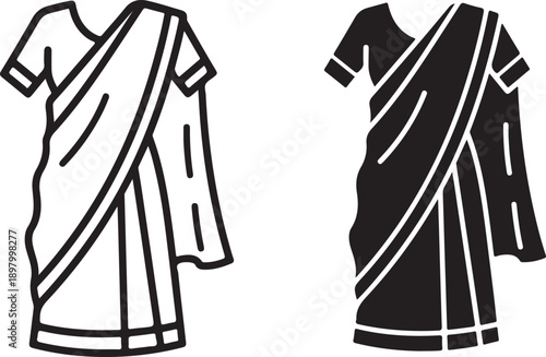 Two traditional indian sarees with intricate designs and patterns. isolated on white background, illustration