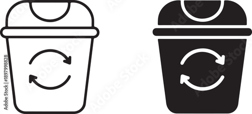 Two recycling bins with arrows indicating recyclable materials isolated on white background, illustration