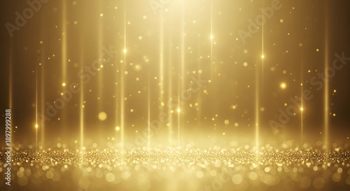 Golden glitter background with shimmering light beams and sparks