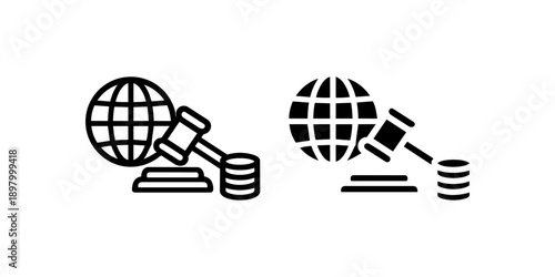 Global Market Analysis Icon Set – Black and White Flat Symbol
