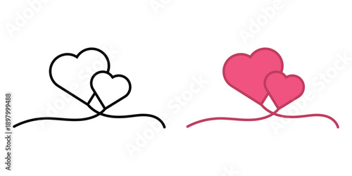 Elegant Heart Line Art and Color Illustration Duo for Design
