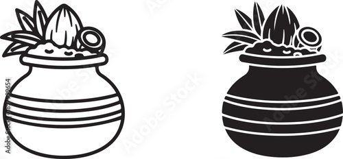 Two decorative vases with intricate designs and floral arrangements on top isolated on white background, illustration