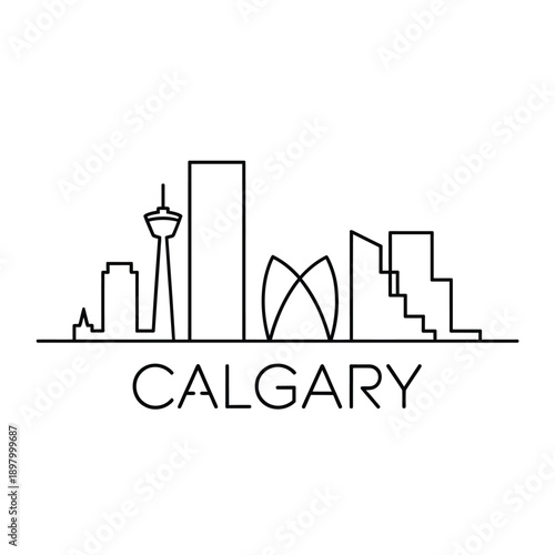 Minimalist line art depicts the calgary skyline with the city s name