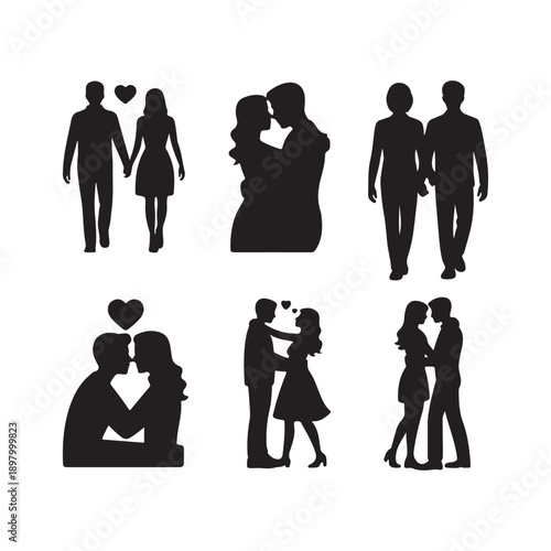 Romantic Couple Walking Set vector silhouette illustration design concept set collection idea