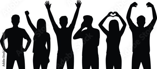 People silhouettes showing different emotions and hand gestures, human expression body language concept, social communication flat vector illustration