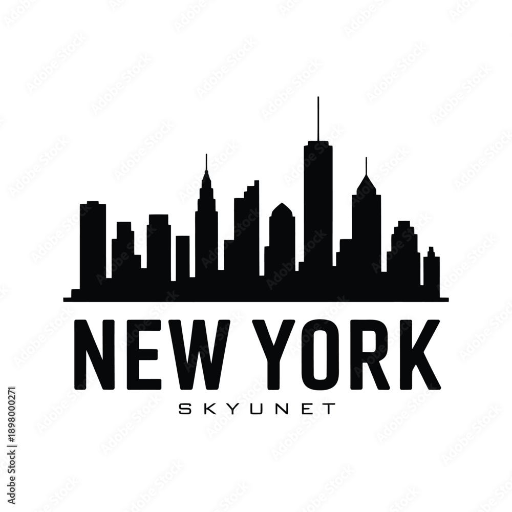 Fototapeta premium A stark black silhouette of the new york city skyline with text
