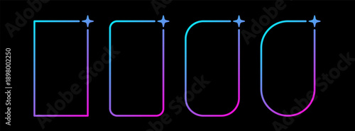 AI gradient rectangle story frames set. Artificial intelligence neon thin border. Technology box with blue pink gradient. Neural network digital bar. Vector illustration isolated on black background.