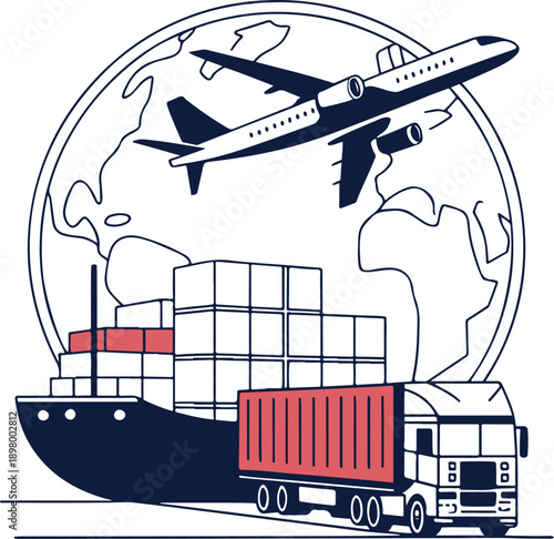 Global Cargo Transportation and Logistics Illustration – Air, Sea and Road Freight Concept