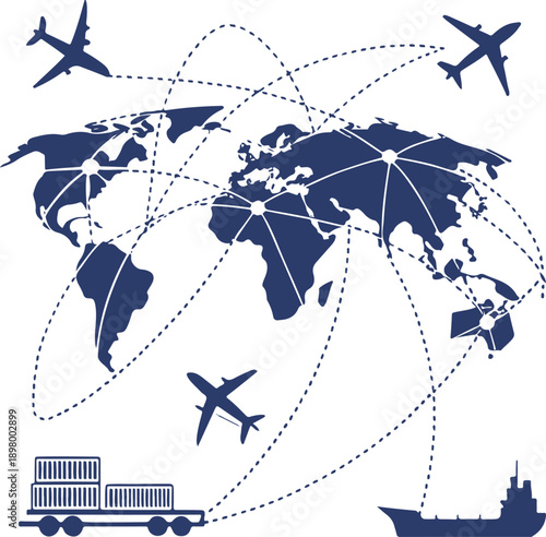 Global Logistics and Transportation Network Illustration – Worldwide Shipping and Air Cargo Concept