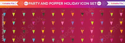 Party Popper with Colourful Confetti and Streamers