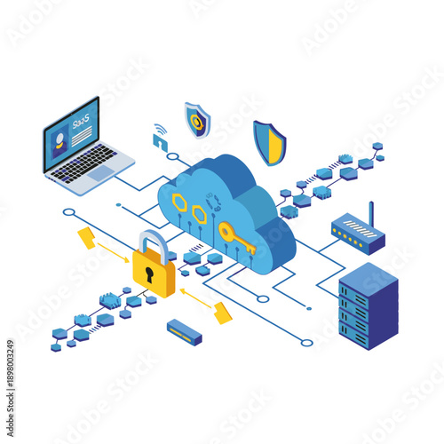 Cloud Computing Security and Data Protection Concept.