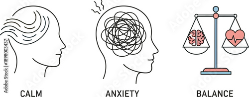 Visual comparison illustrating the concept of achieving mental wellness by balancing anxious thoughts with calm feelings for overall wellbeing