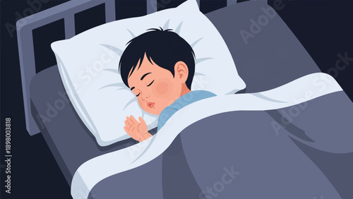 Peaceful slumber of a young child in a cozy bed under soft blankets