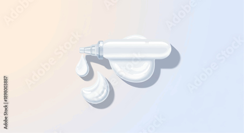 White cream dispenser with dripping viscous substance on gradient background
