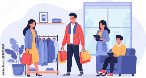 People shopping for clothes in a stylish boutique