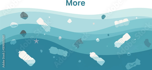 Ocean pollution with plastic bottles, debris, and starfish scattered