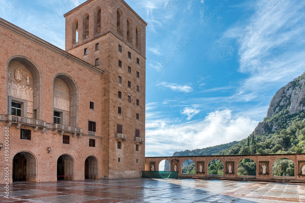 Fototapeta premium The monastery of Santa Maria de Montserrat is a Benedictine abbey located on the Montserrat mountain, belonging to the Bages region, province of Barcelona, ​​Spain.