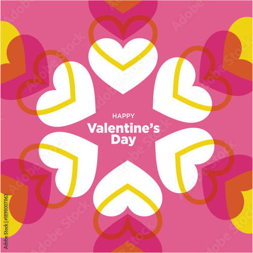 Heartwarming Valentine's Day illustration with abstract colorful hearts arranged in a circular pattern, perfect for romantic celebrations and expressing love