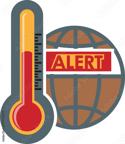 A striking graphic alerts to global warming, featuring a thermometer and a world icon. Bold 'ALERT' text emphasizes the urgent issue. Vibrant, impactful design.