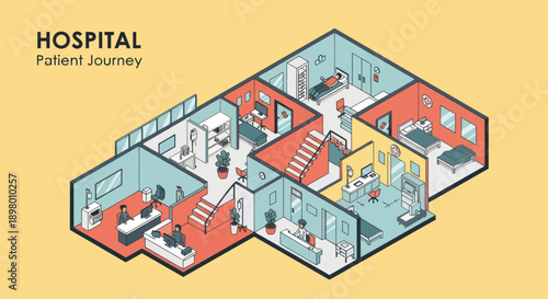 Hospital Floor Plan Illustration with Patient Rooms.
