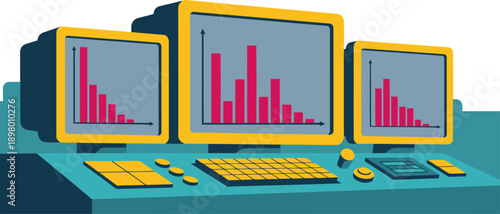 A stylized control room displays energy monitoring graphs on multiple screens. Modern, digital, and visually engaging, ideal for business and technology themes.