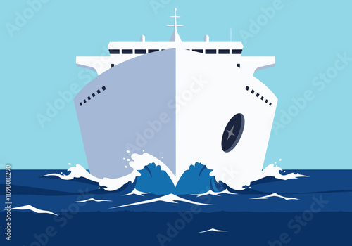 A stylized cruise ship cuts through waves, showcasing dynamic ship motion. Bold design, vibrant colors, and clear composition make this image ideal for commercial use.