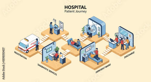 Hospital Patient Journey Infographic Elements.