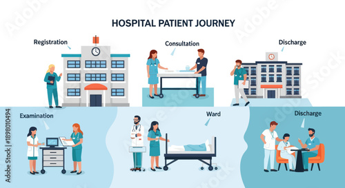 Hospital Patient Journey Stages and Medical Staff.