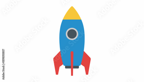 Vibrant cartoon rocket ship icon for space exploration, startup business launch, and technology growth concepts.