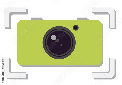 A vibrant, modern illustration showcases a camera with a biometric scan overlay, symbolizing security and identity. Clean lines and bold colors create a visually appealing design.