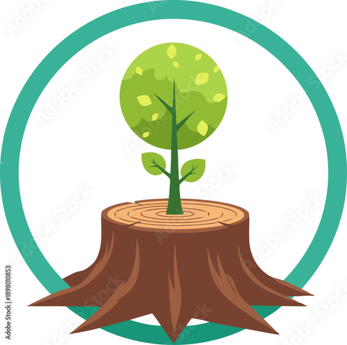 A vibrant logo featuring a tree growing from a stump, symbolizing reforestation, eco-growth, and conservation. Bold colors and a clean design for impactful visuals.