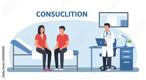 Doctor Consulting with Young Couple in Office.