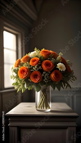 bouquet of orange roses in vase