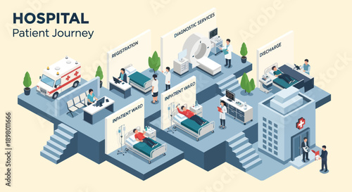 Isometric Hospital Patient Journey Illustration.