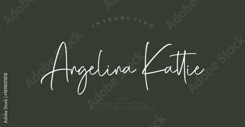 Angelina Kattie, Script font alphabet logo. Typography Beauty fashion luxury classic letters serif fonts decorative wedding vintage retro logos. vector illustration

