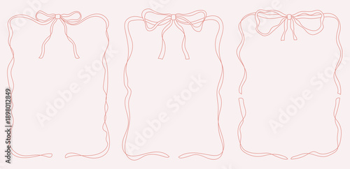 Vintage bows frame for greeting cards, Hand drawn ribbons, wedding and birthday party, picnic invitations in elegant coquette Lolita style. Vector illustration