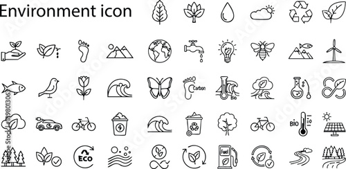 Collection of environment icons for eco friendly projects isolated on transparent background, Vector