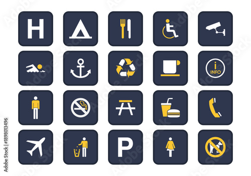 City Public Space Sign Icon Pack Element