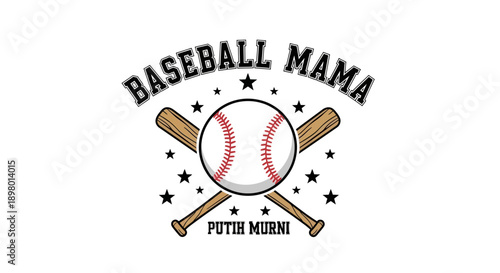 Baseball Mama Vector Design: Vintage Sports Typography Logo with Ball and Crossed Bats for Mother's Day, Fan Apparel, and T-Shirt Print