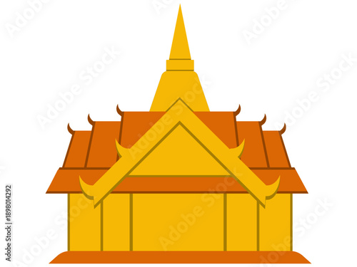 Thai Buddhist Temple Building Golden Traditional Architecture Vector Illustration