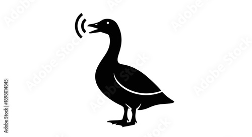 Black Goose Honking Icon. Silhouette Vector of a Bird Making Loud Noise or Warning Alert Symbol.
