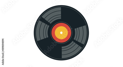 Stylized Vinyl Record LP Illustration - Flat Design Icon of Retro Music Media and Analog Sound