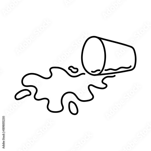 Glass spilled water line icon on white background.