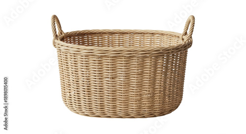 Photos Wicker basket PNG isolated on transparent background, woven container for storag