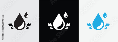 Blue water drops icon. water or oil drop symbol. water drop and splash sign. splash water drop, vector illustration.eps10