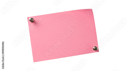 Pink paper note pinned on white background.