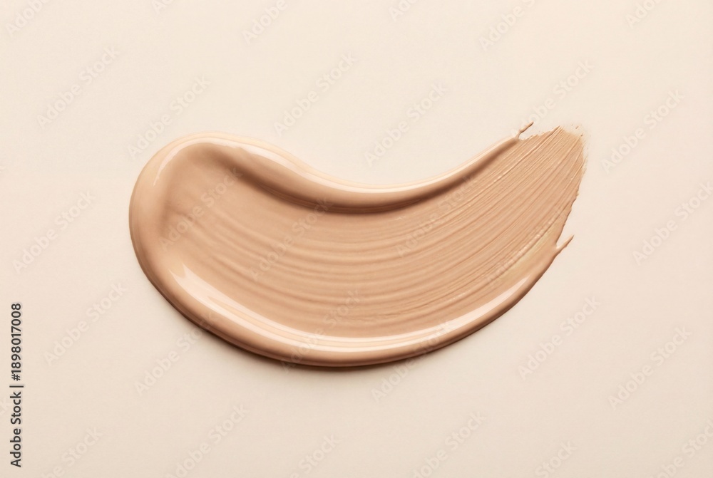 Fototapeta premium Creamy beige liquid foundation smear with smooth texture isolated on a light nude background surface